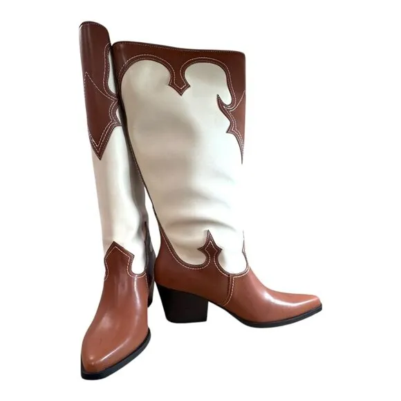 Zodiac Dawson Womens 9.5M 9 Brown &amp; White Western Cowboy Boots All Man Made READ